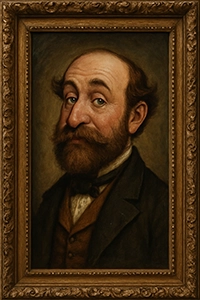 A faded portrait of a stern-looking husband. On the back of the painting it says: 'Taxes were the real horror.'